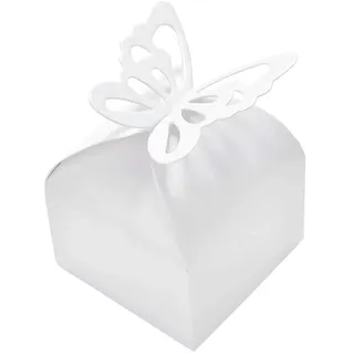 JZK 50x Weiße Schmetterlings Hochzeitsbevorzugungskästen, Geschenkbox für Gefälligkeiten Party-Süßigkeiten-Box Party-Konfetti-Box für Hochzeit, Geburtstag, Taufe, Heilige Kommunion, Weihnachten