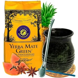 YErba Mate-Tee Starter BRAVE Set | Brasilian mate tee BRAVE Ashwagandha mit Krauter | Keramik tee tasse Roches mate-tee becher | Stahl Trinkhalm Bombilla | Yerba mate tee loose leaf 400g