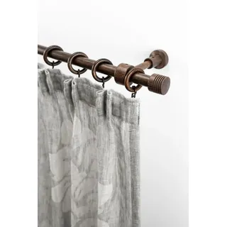 GARESA Gardinenstange Sandri Vollrund, Endknop Sandra, 1-läufig, Wunschmaßlänge, mit Bohren, verschraubt, Holzwerkstoff, Vorhanggarnitur aus Holz, verlängerbar, mit Ringe braun 180 cm