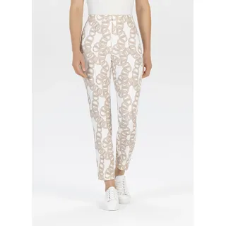 Stoffhose STEHMANN, Damen, Gr. 44, N-Gr, braun (camellight,5512), Web, Obermaterial: 88% Polyester, 12% Elasthan, gemustert, lang, Hosen Stoffhose, Sommerhose mit grafischem Muster