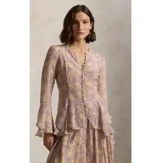 Polo Ralph Lauren für Damen. 211A96164002 Lila geknittertes Blumentop mit Knöpfen (46), Lässig, Flieder, Langarm, Lyocell