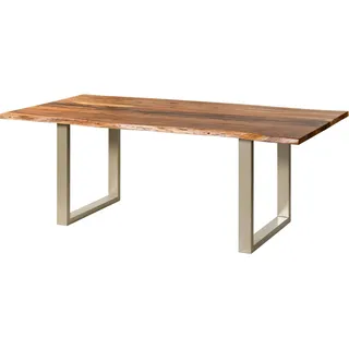 MASSIVMOEBEL24.DE Baumtisch Akazie 160x90x76 natur lackiert / Epoxid schwarz, U-Beine silber matt EPOXY - Schwarz, Silber
