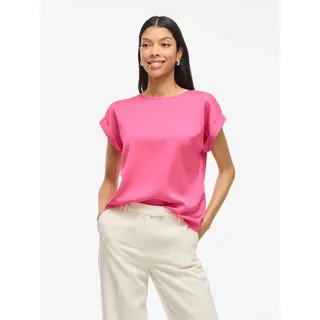 Kurzarmshirt VILA "VIELLETTE S/S SATIN TOP - NOOS", Damen, Gr. 34, sangria sunset, Satin, Obermaterial: 100% Polyester, unifarben, regular fit normal, Rundhals, mit Umschlag, Shirts Kurzarmshirt, Kunstfaser, regular fit