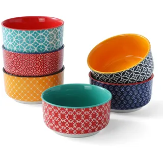 DOWAN Creme Brulee Schälchen 6er Set, 235 ml Porzellan Souffle Förmchen Backofenfest, Kleine Auflaufform, Ragout Fin Schalen, Mikrowellen-, Airfryer- und Spülmaschinenfest, Ø 10,5 cm Mehrfarbig