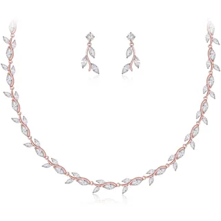 Clearine Zirkonia Schmuckset Blumenblatt Halskette und Baumel Ohrringe Set Damen Hochzeit Brautschmuck Klar Rosegold Ton