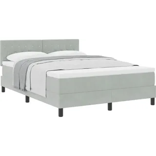 vidaXL Boxspringbett mit Matratze Hellgrau 160 x 200 cm Samt - Hellgrau