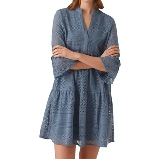 VERO MODA Damen Mini-Kleid Tunika aus Häkelspitze VMHoney Lace 3/4 Arm V-Neck 10275875 China Blue XS