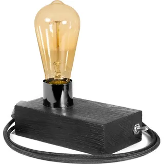 LED Wood | Edison Tischlampe, Nachttischlampe, 16x9 cm, Schwarz Eiche, Retro, E27, 40W, Glühbirne - Schwarz