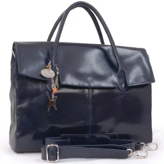 Catwalk Collection Handbags - Damen Leder Laptoptasche 17 Zoll - Arbeitstasche Extra Groß - Aktentasche mit Schultergurt - Helena - Blau