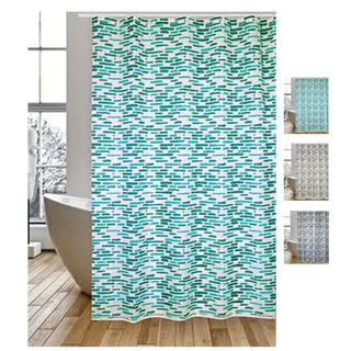 MSV Cotexsa by Premium Anti-Schimmel Textil Duschvorhang - Anti-Bakteriell, waschbar, 100% wasserdicht, mit 12 Duschvorhangringen - Polyester, „Loft“ Türkis, Weiß 180x200cm – Made in Spain