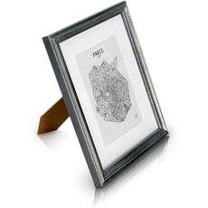 Shabby Chic Bilderrahmen 20x25 cm - mit Passepartout für 13x18 Fotos - Glasfront - 2 cm Rahmenbreite - Echtholz - Silber