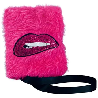 MIMIKRY 80er/90er Jahre Party Handtasche aus Kunstfell mit Glitzer-Mund Pink Plüsch-Tasche Schultertasche Felltasche