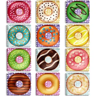 Berkin Arts 12 Stück Niedliche Quadratische Kristallglas Starke Magnetische Kühlschrankmagneten Kühlschrankaufkleber Pop-Surrealismus Aus Glasierter Donutglasur Keramik