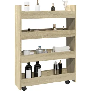 Langlebig Aufbewahrungswagen Schmal 4 Etagen Sonoma Eiche Holzwerkstoff - Servierwagen Octo6480794 1parcel - Braun