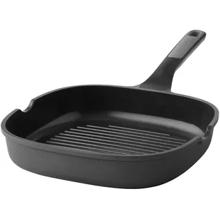 BergHOFF Leo Grillpfanne, 26 cm, rechteckig, aus recyceltem Aluminium, keramikbeschichtet, -frei, induktionsgeeignet, mit Antirutschgriff - Grau