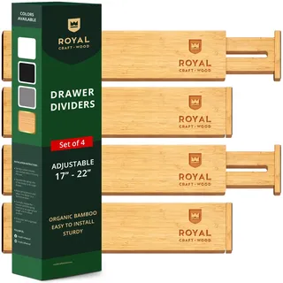 Verstellbare Schubladenteiler aus Bambus – erweiterbare Schubladen-Organisations-Trennwände für Küche, Kommode, Schlafzimmer, Bad und Büro, 4er-Pack (43,2-55,9 cm, natürlich)
