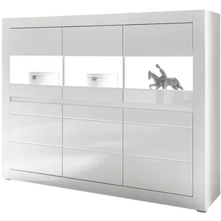 Furn.Design Highboard Hochglanz weiß, Schrank 164 x 131 cm mit Soft-Close-Funktion , Weiß, Weiß Hochglanz, Grau , Holzwerkstoff , Nachbildung , Uni , 164x131x42 cm , Kleinmöbel, Kommoden, Highboards