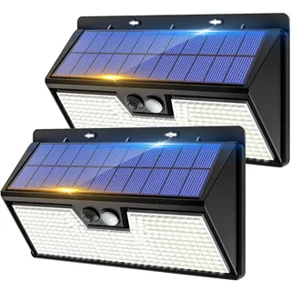 vighep Solarlampen für Außen mit Bewegungsmelder, 318 LED Superhelle Solarleuchten, Aussenleuchte mit 3 Modi, IP65 Wasserdichte Aussenlampe für Garten, Garage, Haustür, Treppe, Kaltweiß, 2 Stück