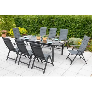 Merxx Taviano Set 9-tlg. 8 Klappsessel Gartentisch 140 (200) x 90 cm Grau
