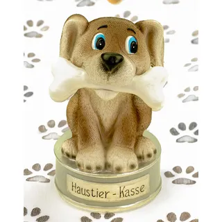 Kremers Schatzkiste Spardose Hund Haustierkasse 17 x 11x9cm Niedliche Sparbüchse für Tierarztkosten und Leckerlis, Polyresin, Handbemalt, Geschenkidee für Tierfreunde, mit Drehverschluss