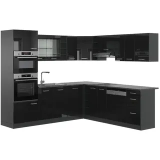 Vicco Winkelküche R-Line L-Form 237 x 247 cm Schwarz Hochglanz