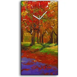 Wohnzimmer-Bild Leinwand Uhr Kunstdruck 30x60 Landschaft Gemälde Ahorn im Herbst - weiße Hände