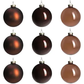 DN DECONATION Braune Glas-Weihnachtskugeln, 8 cm, hängende Weihnachtskugeln für Weihnachtsbaumdekoration, 9 Stück, Dekor für Urlaub, Halloween, Hochzeit, Party, Geschenk
