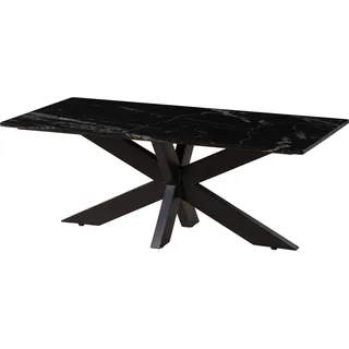 MASSIVMOEBEL24.DE Couchtisch 120x60x45 Marmor schwarz / Kreuzgestell Eisen schwarz BARCELONA #414 - Schwarz