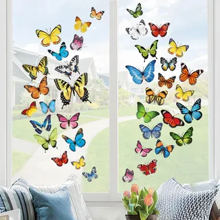 decalmile 38 Stück Fensterbilder Schmetterlinge Selbstklebend Fensteraufkleber kinder Frühling Sommer Fenster Abziehbilder Schmetterlinge Anti-Kollision Fenstersticker Glas Fensterdeko Aufkleber