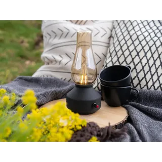 Akku Tischlampe Schwarz mit Rauchglas 24,5cm