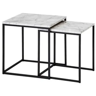 Mid.you Satztisch , Schwarz, Weiß , Holzwerkstoff , 2-teilig , Marmoroptik , quadratisch , eckig , 40x42.5x40 cm , einfacher Aufbau , Wohnzimmer, Wohnzimmertische, Couchtische, Couchtische Marmoroptik