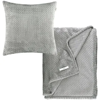 Esprit Premium Wohndecken-Set - Kuscheldecke 140x190cm + Kissenhülle 45x45cm - Oeko-TEX Tagesdecke mit Dekokissenbezug - Flauschige Sofadecke Set - Decke & Kissenbezug Grau