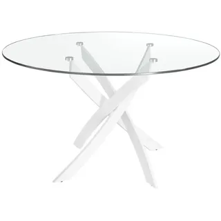 Angel Cerda Esstisch Esstisch runde gehärtetes Glas aus weißer Stahl Ø120/75 cm , Transparent, Weiß , 120x75x120 cm , Esszimmer, Esstische