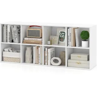 FANTASK Würfelregal 8 Fächer, Bücherregal vertikal & umdrehbar verwendbar, Standregal Aufbewahrung für Wohnzimmer & Büro, 121,5 x 29 x 61 cm (Weiß)