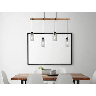 Schöne LED Holzbalkenpendelleuchte Rauchglas Esstischlampen für über Küchentisch