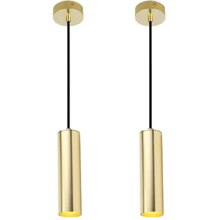 Alpinaluz Pendelleuchte aus Aluminium 20 cm, Modernes Minimalistisches Rohrdesign mit GU10 Fassung und 120 cm Textilkabel, Deckenleuchte für Innenräume IP20 (2er-Set – Gold)