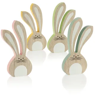 com-four® 4X Deko-Aufsteller Hase - Osterdekoration zum Hinstellen aus Holz - Osterhase in bunten Farben - Holzdeko (4 Stück - Hasen bunt)