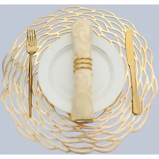 Evevde Gold Runde Platzsets für den Esstisch, Set mit 6 metallischen Kunststoff-Vinyl-Tischsets, rutschfest, abwischbar, Küche, Tischdekoration (Durchmesser: 38 cm)
