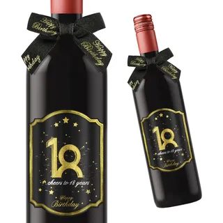 Giftota 2 Stück 18 Geburtstags-Flaschenetikett & Geschenkschleifen - Weinetiketten Personalisiert Selbstklebend für Sekt und Schaumwein - 18 Geburtstag Deko - Geburtstags-Geschenk für Männer & Frauen