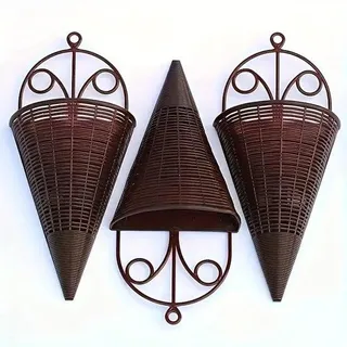 3-teilig Imitatioran-Blumenstand mit Wandhalter, Balkon- und Außendekor, kreativer Blumenstand für Landschaftsdekoration, Garten- und Innenhofdekor, Dekoration für Dachterrasse, Balkon und Innenhof. - Weiß