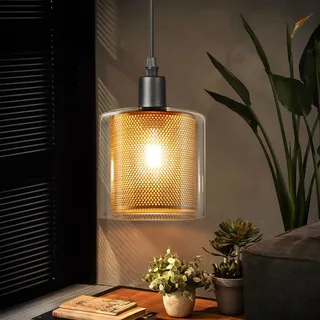 ZMH Vintage Pendelleuchte esstisch Hängelampe - 1 Flammig E14 Max. 40W Hängeleuchte Retro Pendellampe aus Glas Metall Schwarz Gold Industrial Esstischlampe Küche Schlafzimmer Wohnzimmer Esszimmer