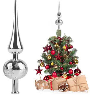 Christbaumspitze Silber, Weihnachtsbaumspitze, Tannenbaum Spitze Silber für Weihnachten, Baumspitze Weihnachten, 24 cm Hoch