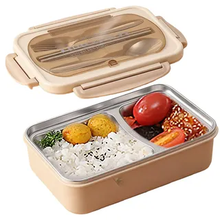 Lunchbox, Bento Box, Auslaufsichere Lunchboxen, Thermo-Lunch box aus Edelstahl Erwachsene, Geteilte -Lunchbox mit 2 Fächern Frühstückbox und Essensbox Für Kinder Erwachsene Schule Büro Picknick