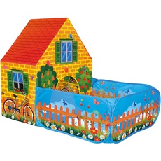 Bino Spielzelt Haus mit Vorgarten für Drinnen und Draußen Spielzeug für Kinder ab 3 Jahre (leichte Reinigung, robust, wasserabweisend, Maße: 150 x 110 x 90 cm, Material: Polyester), Bunt