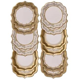 Talking Tables 12 x Mittelgroße Pappteller im Vintage-Porzellanstil in Gold, 3 Designs, glamouröses, elegantes Einweggeschirr – Weihnachten, Geburtstagsparty, Hochzeit, Jahrestag, Silvester