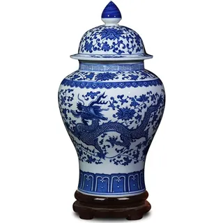 ufengke Jingdezhen Klassische Blaue und Weiße Porzellan Keramik Vase,Drachen Blumenvase,China Ming-Stil,Höhe 15 "(38cm)