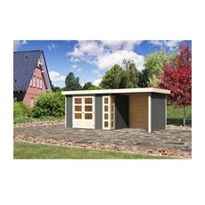 Karibu Holz-Gartenhaus Sölve Terragrau Flachdach Lackiert 298 cm x 213 cm