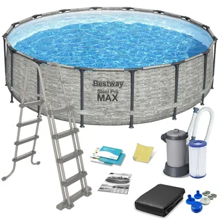 BESTWAY Steel Pro Max Frame Pool Set 488 x 122 cm steinwandoptik inkl. Filterpumpe
