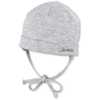 Sterntaler OCS Beanie mit Umschlag – Mütze aus Melange-Singlejersey (Bio) mit Ohrenklappen, Bindeband & Stickmotiv – Unisex Baby Übergangsmütze – grau Melange, Gr. 37