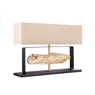 Tischlampe Tischleuchte Unikat 80 cm breit Stoff Teakholz für E27 Handarbeit